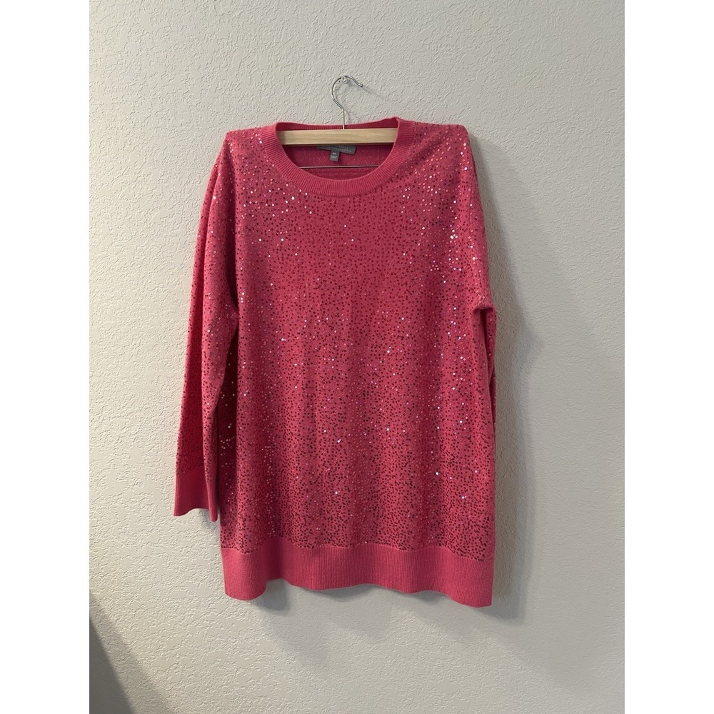 Neiman Marcus The Cashmere Collection Womens Pink Sequin Sweater XL